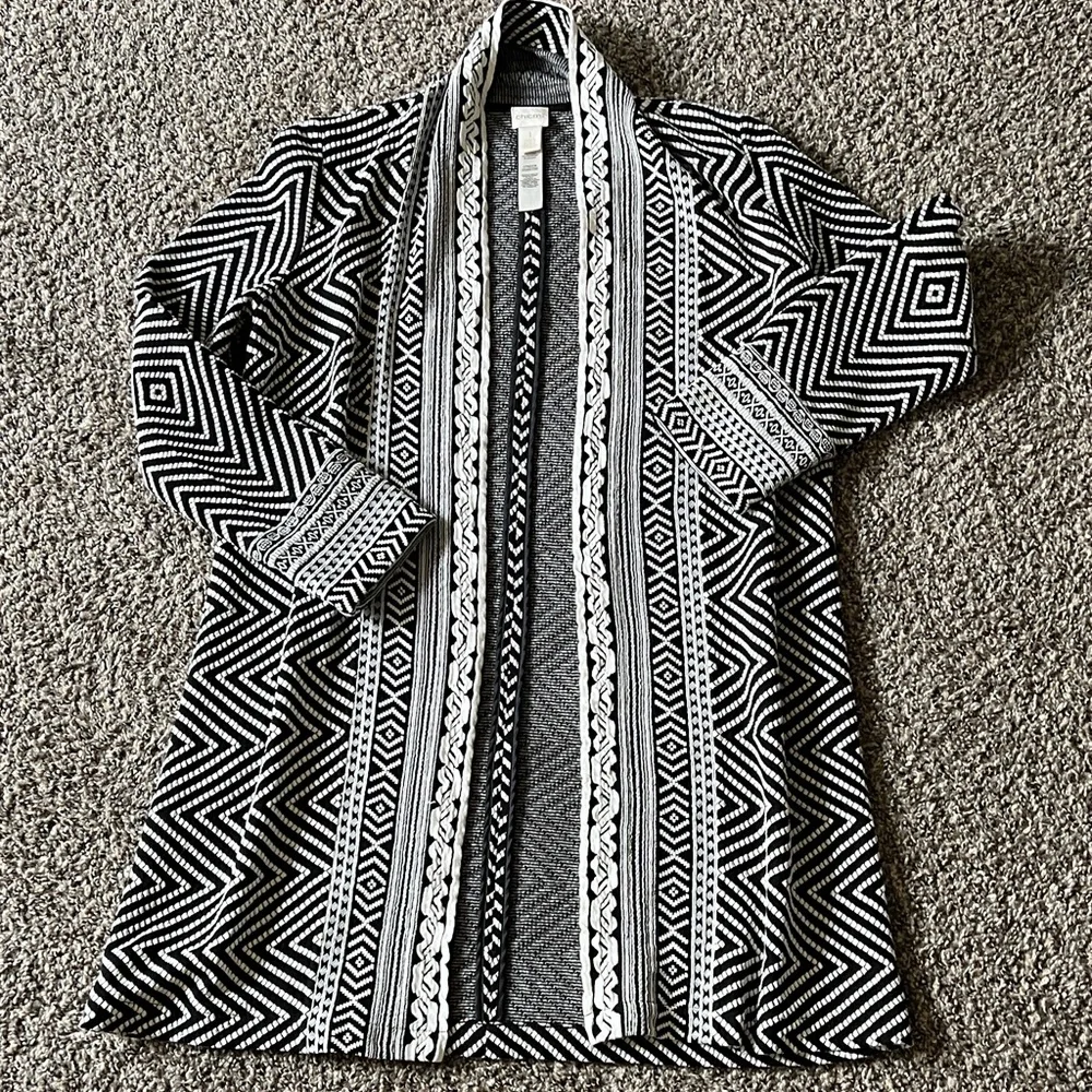 Chico's Pieced Jacquard Topper cardigan size1/M